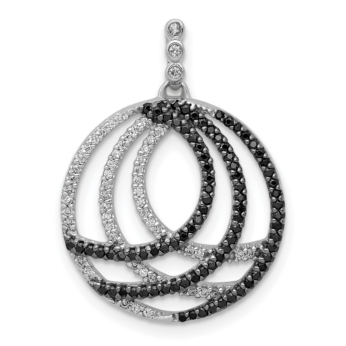 3/8ct White and Black Diamond Fancy Circle Charm Pendant in Real 14k White Gold