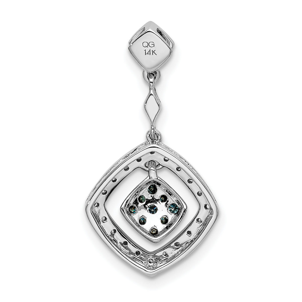 14k White Gold Dangle Earrings with Diamond Accents, Geometric Drop Design for Women