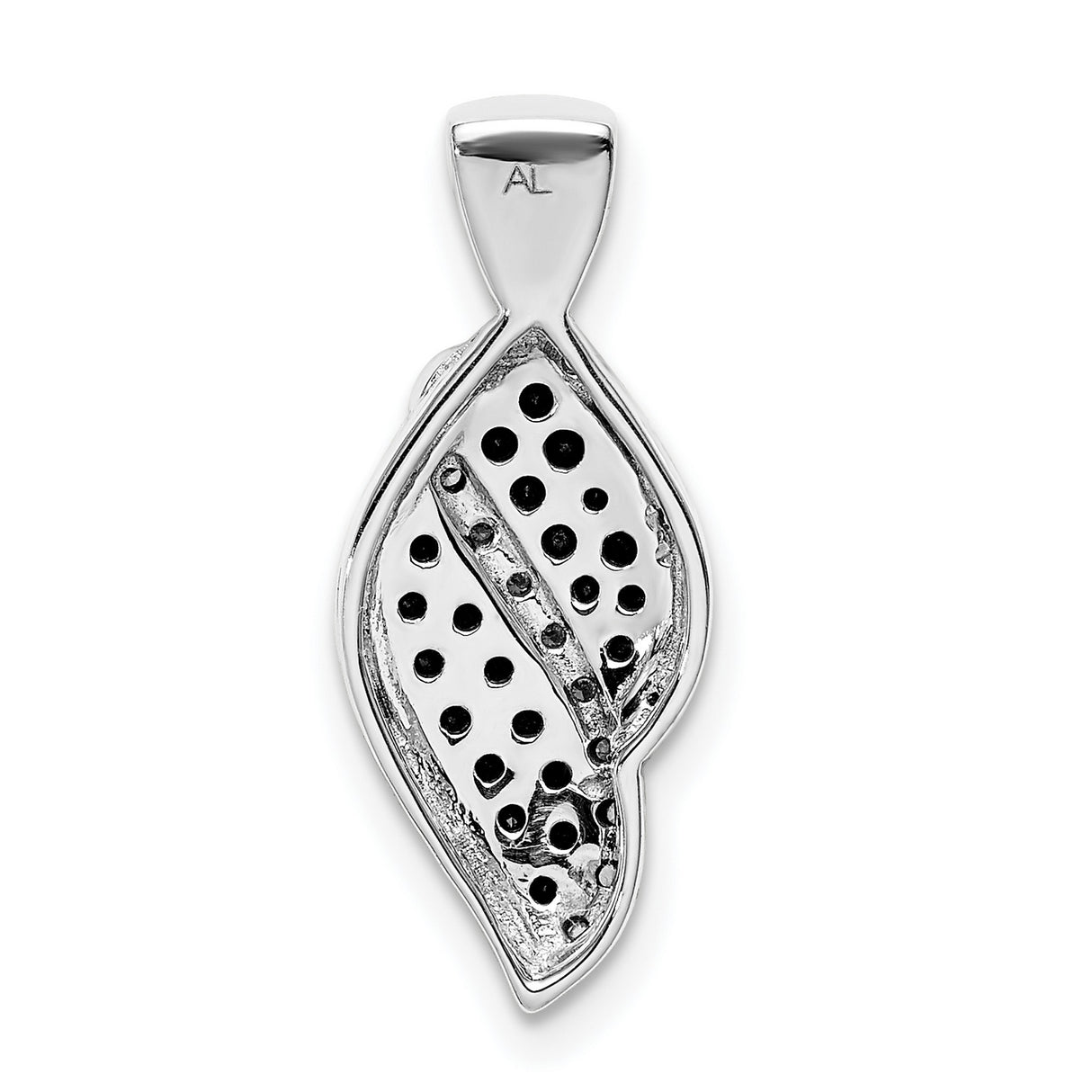 14k White Gold Pendant with Black and White Diamonds, Intertwined Leaf Curve Design