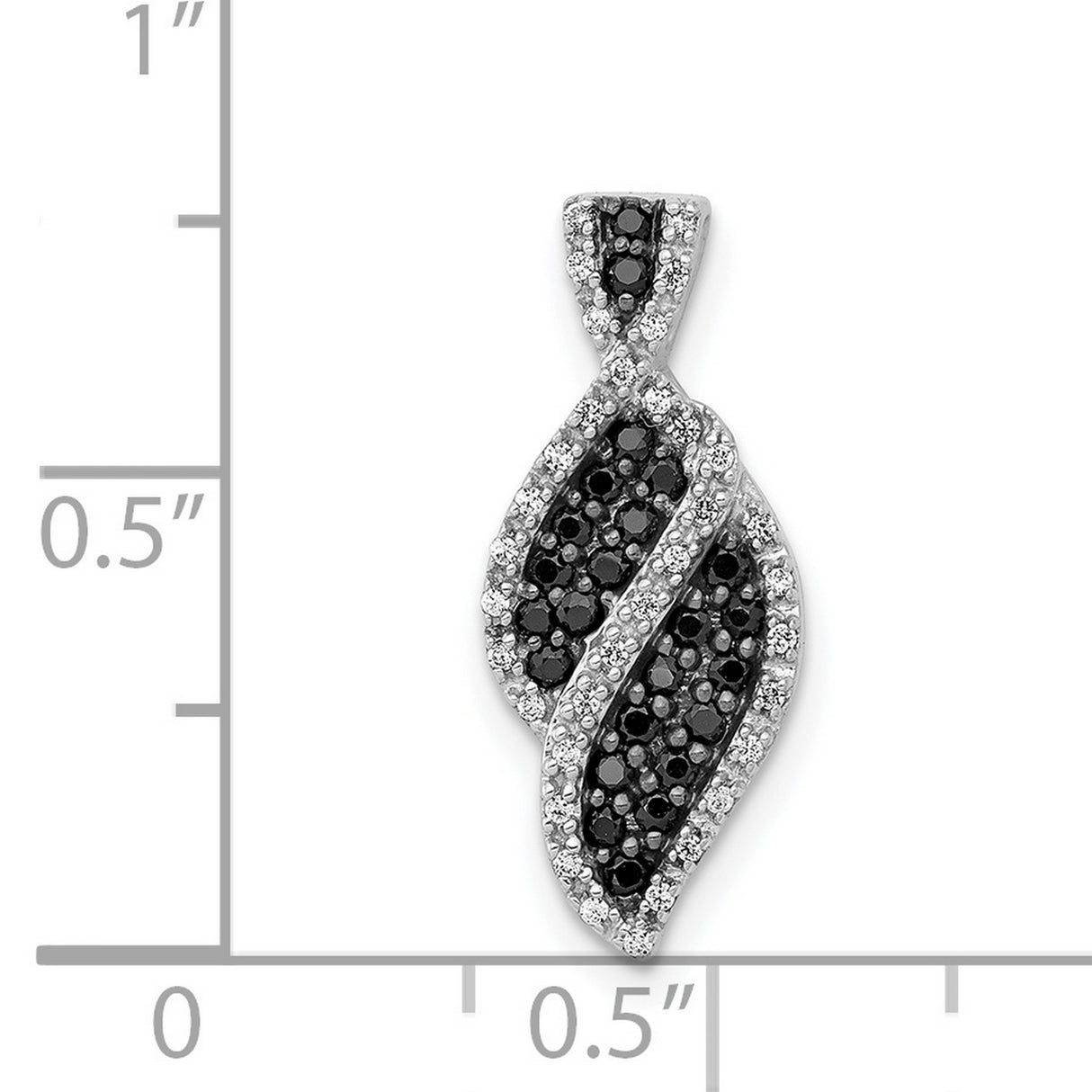 14k White Gold Pendant with Black and White Diamonds, Intertwined Leaf Curve Design