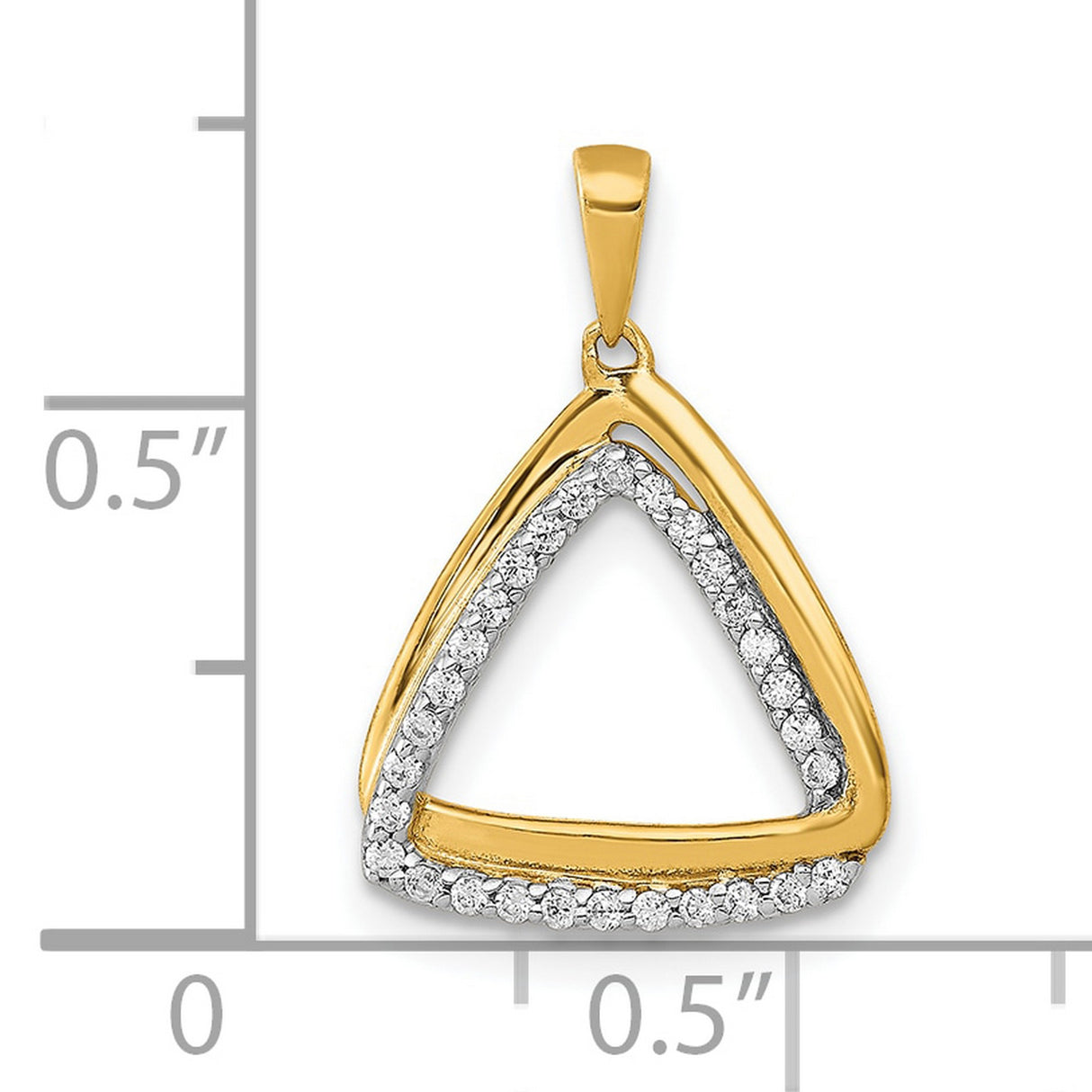 10k Yellow Gold Triangle Pendant with Open Asymmetrical Design and White Stones