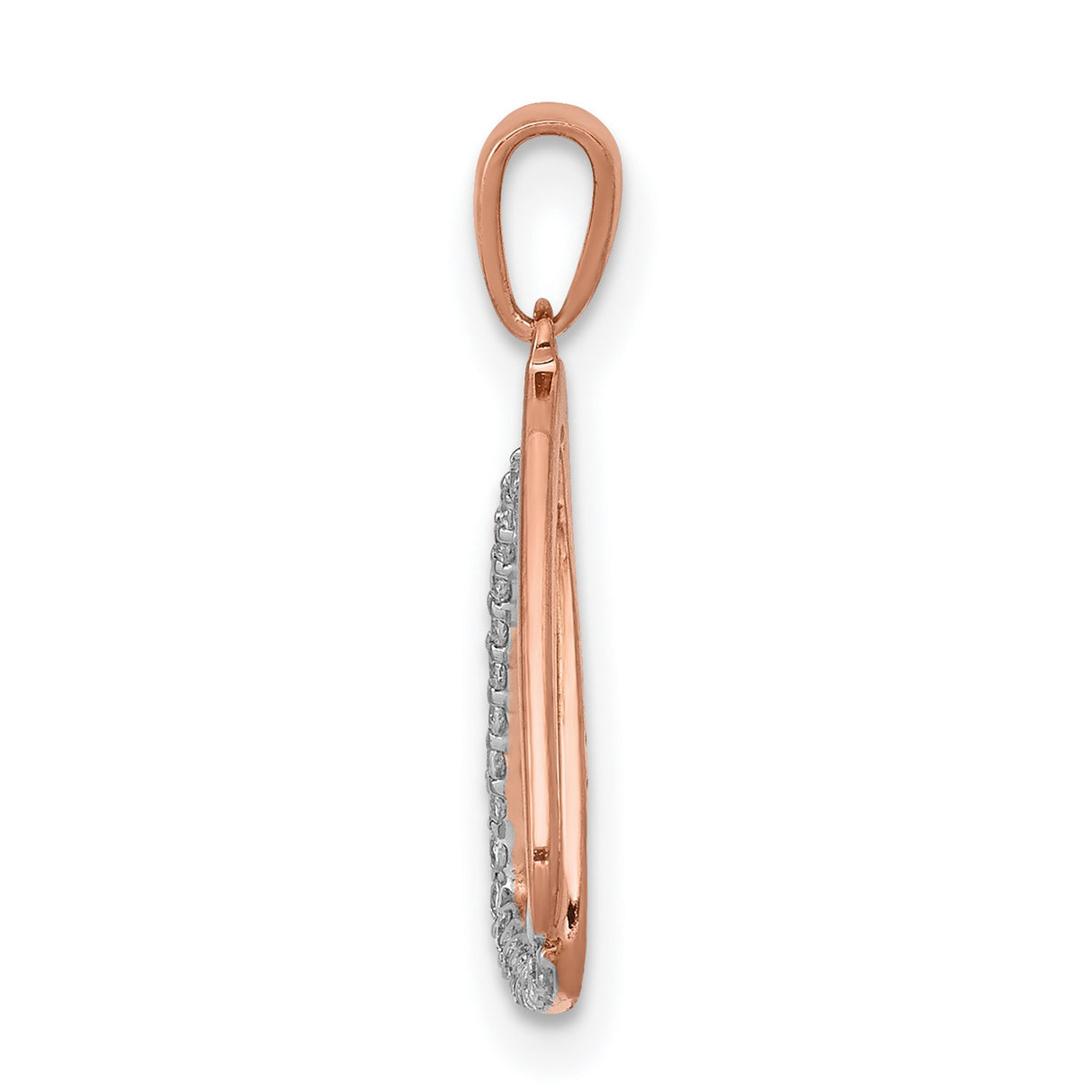 14k Rose Gold Triangle Pendant with Diamond Accent, Open-Frame Geometric Design for Women