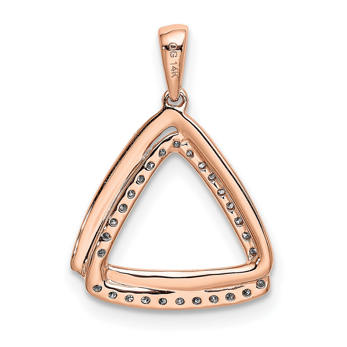 14k Rose Gold Triangle Pendant with Diamond Accent, Open-Frame Geometric Design for Women