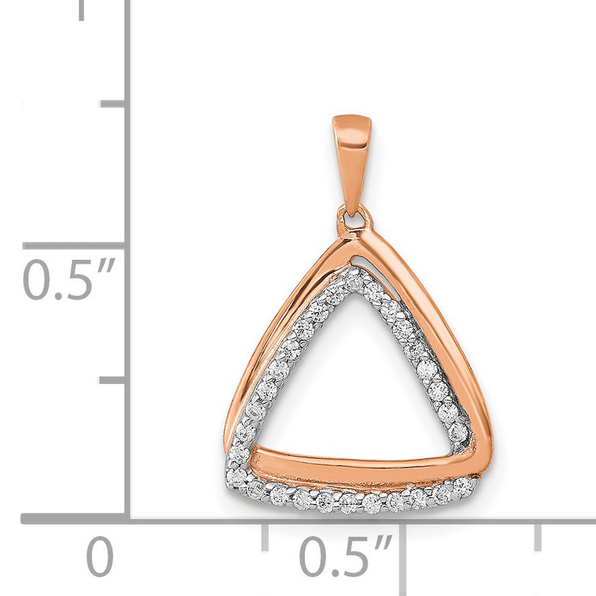 14k Rose Gold Triangle Pendant with Diamond Accent, Open-Frame Geometric Design for Women