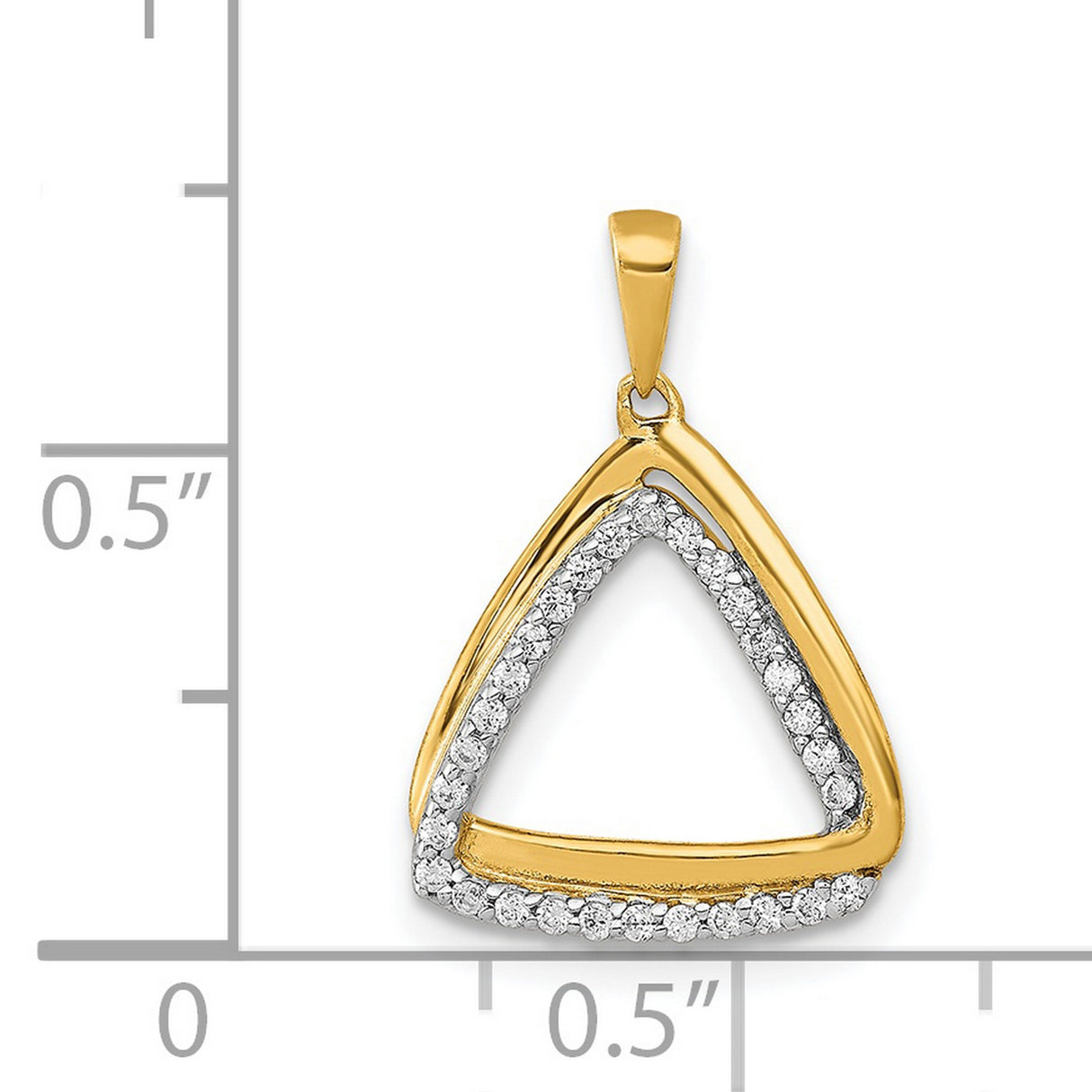 14k Yellow Gold Triangle Pendant with Diamond Accents, Open Geometric Design for Women