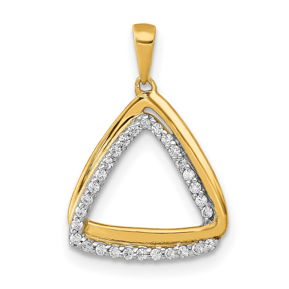 14k Yellow Gold Triangle Pendant with Diamond Accents, Open Geometric Design for Women
