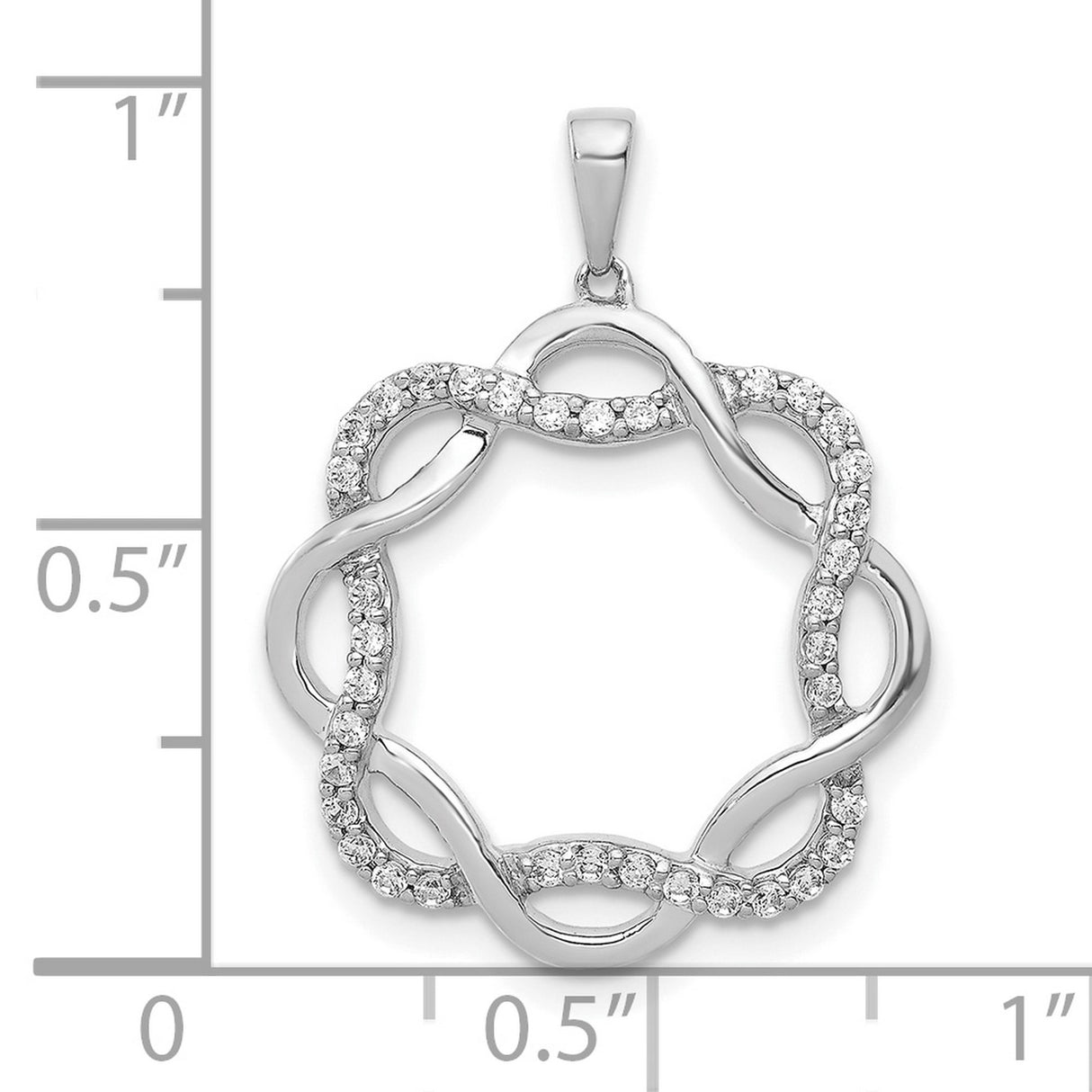 10k White Gold Infinity Circle Pendant with Interwoven Infinity Symbols and White Stones