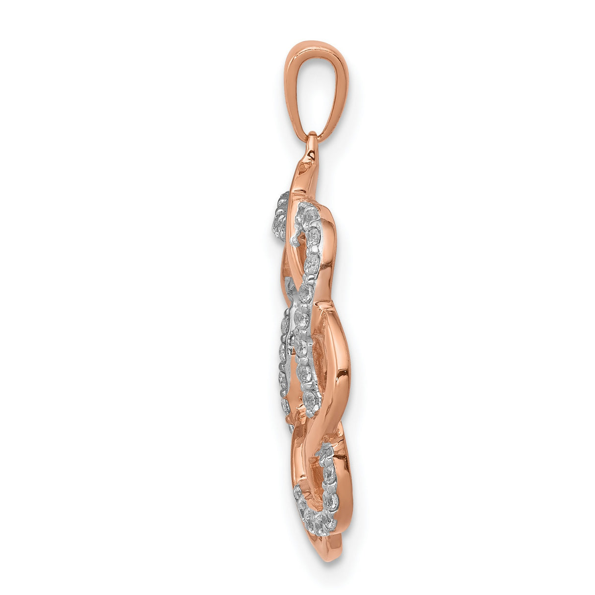 14k Rose Gold Infinity Loop Pendant with Pavé Set Diamonds, Symbol of Eternal Love