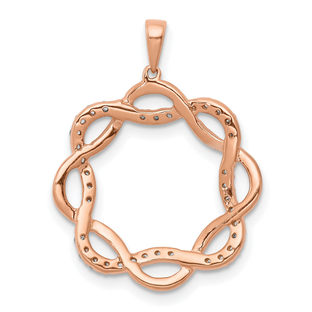 14k Rose Gold Infinity Loop Pendant with Pavé Set Diamonds, Symbol of Eternal Love