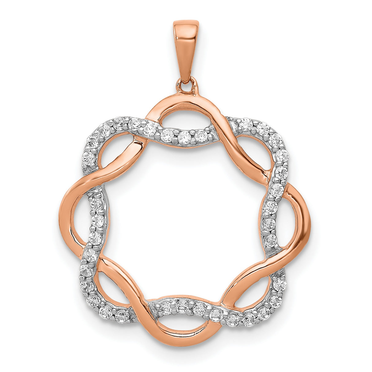 14k Rose Gold Infinity Loop Pendant with Pavé Set Diamonds, Symbol of Eternal Love