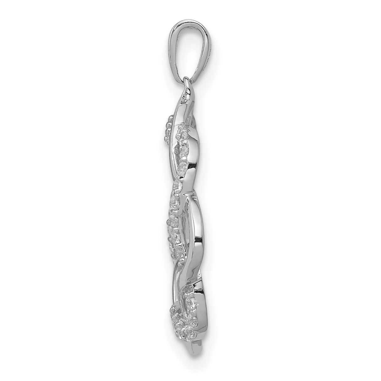 14k White Gold Infinity Knot Pendant with Diamond Accents and Open Circle Design