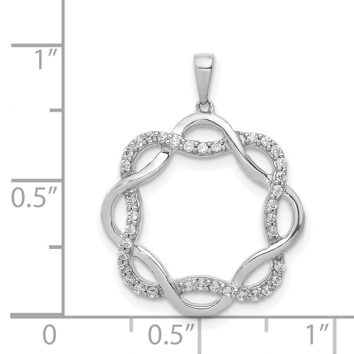 14k White Gold Infinity Knot Pendant with Diamond Accents and Open Circle Design