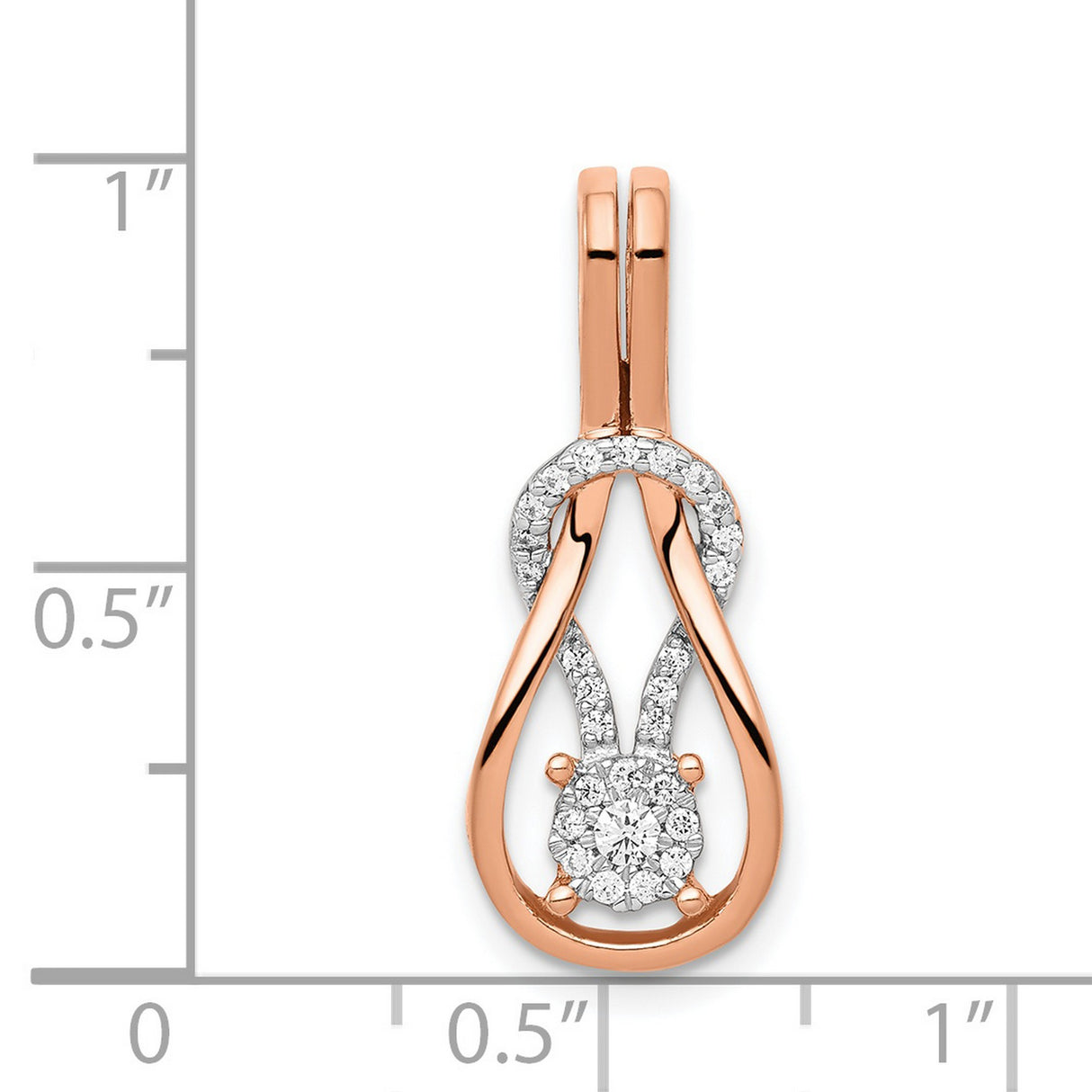 1/6ct Diamond Square Knot Slide Chain Slide Charm Pendant in Real 14k Rose Gold
