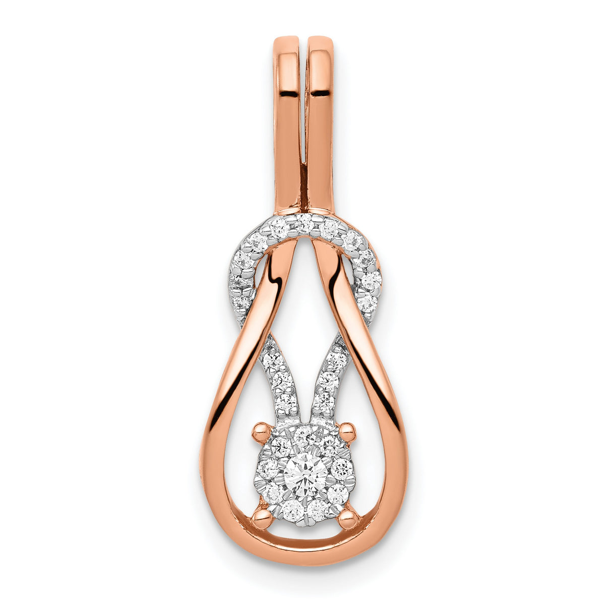 1/6ct Diamond Square Knot Slide Chain Slide Charm Pendant in Real 14k Rose Gold
