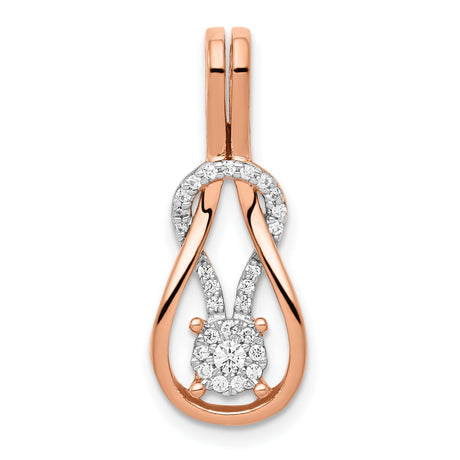 1/6ct Diamond Square Knot Slide Chain Slide Charm Pendant in Real 14k Rose Gold