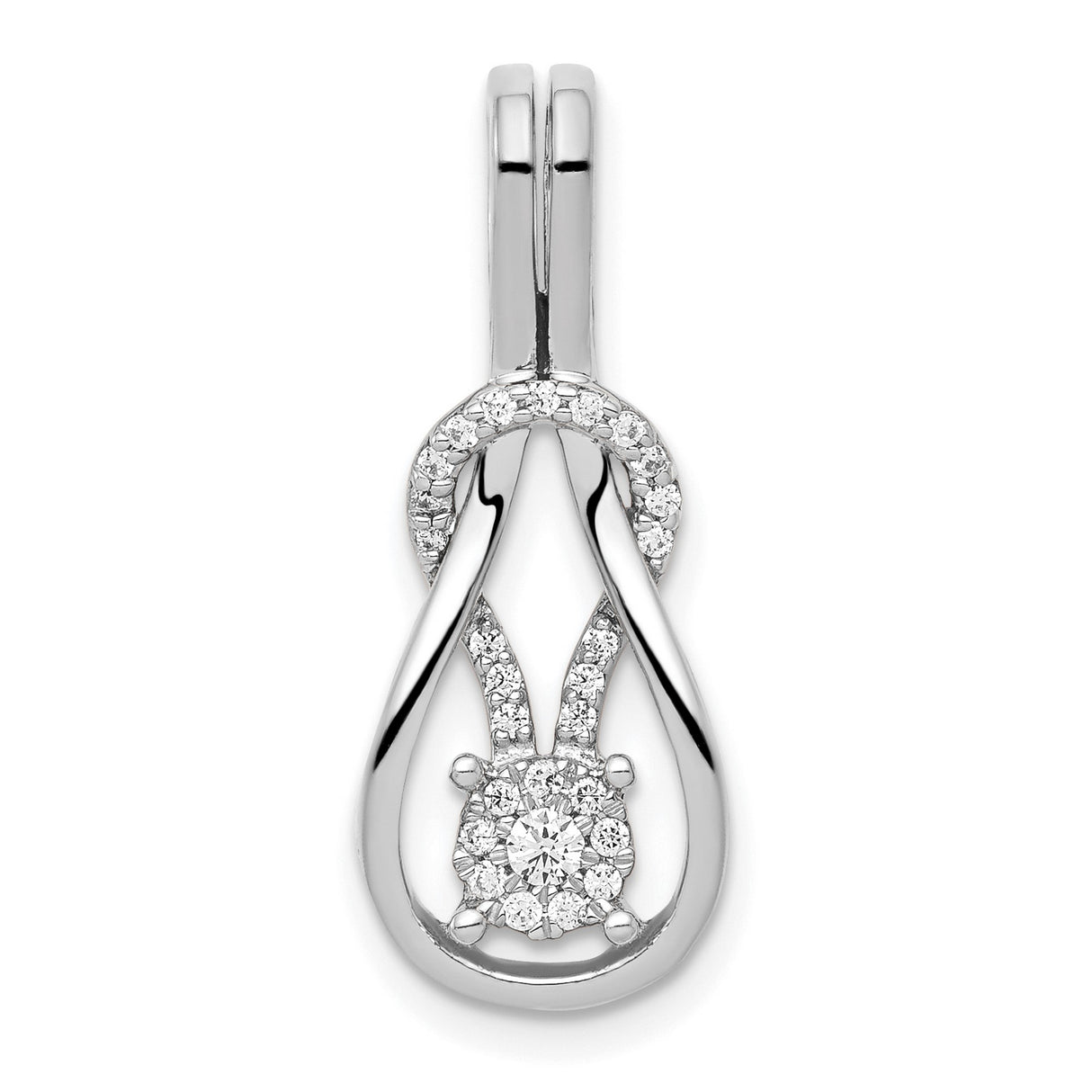 14k White Gold Diamond Bunny Head Pendant with Pavé Ears, Whimsical Animal Charm for Women