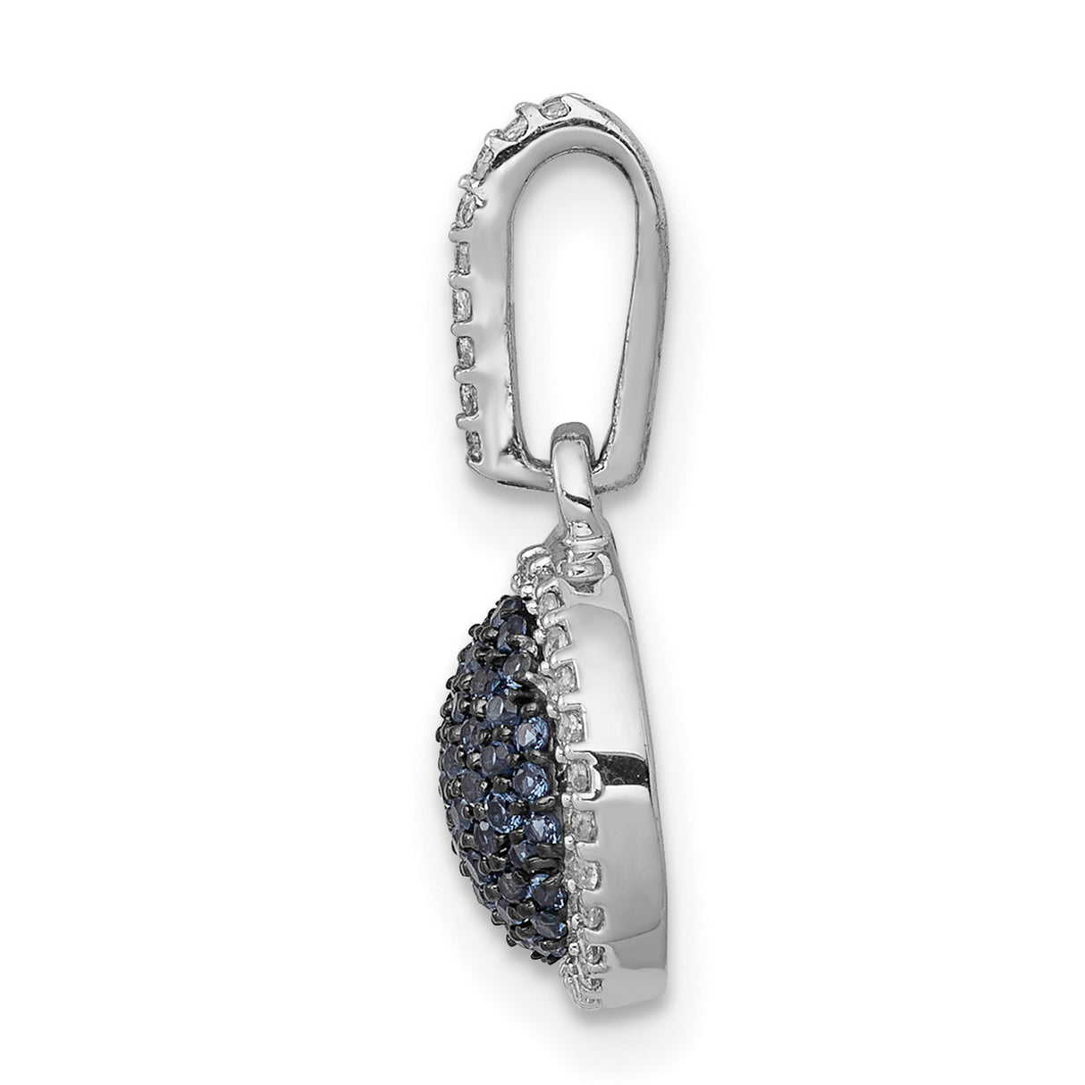 14k White Gold Drop Earrings with Blue and White Diamonds, Halo Round Pendant Design