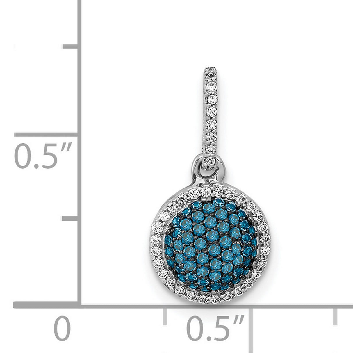 14k White Gold Drop Earrings with Blue and White Diamonds, Halo Round Pendant Design