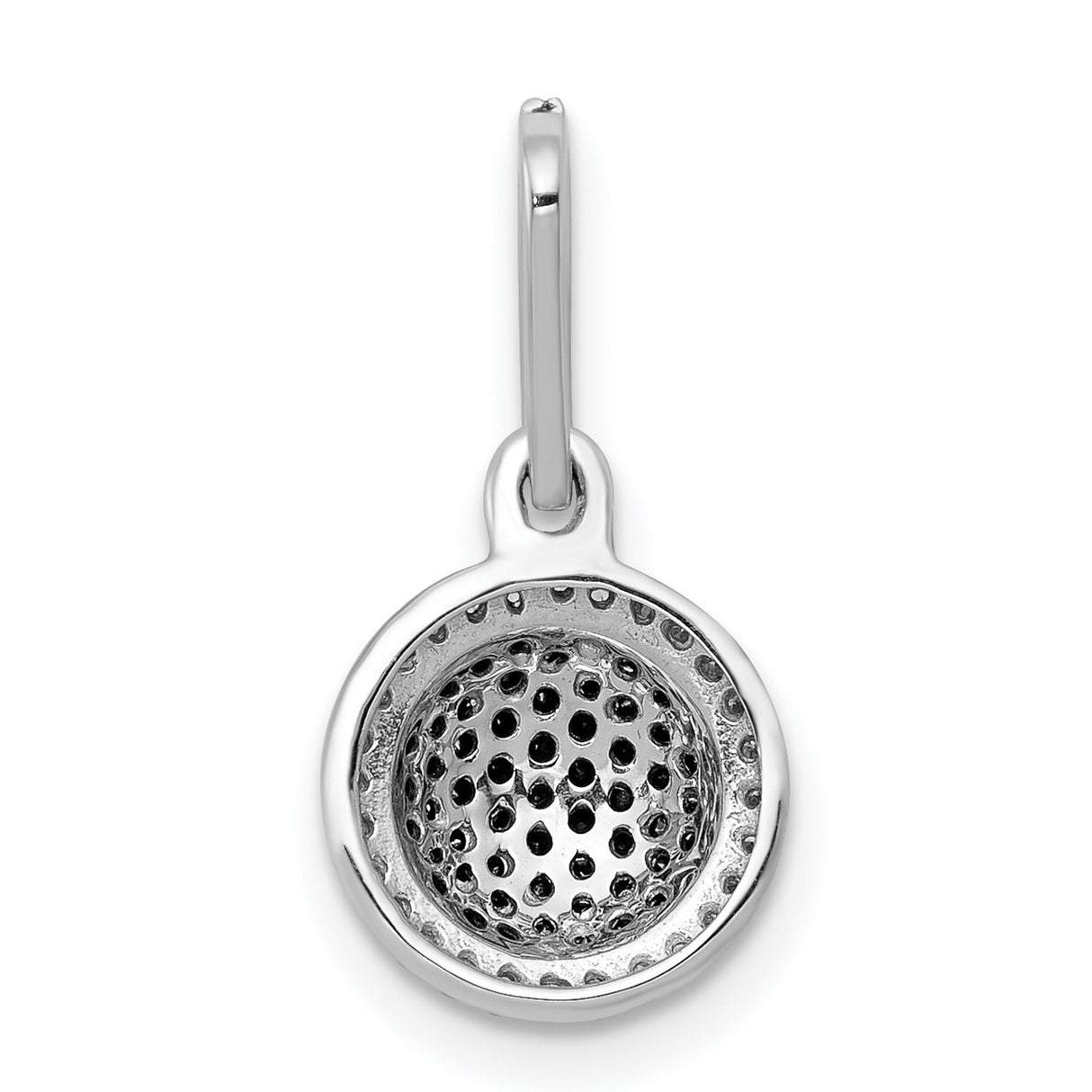 14k White Gold Pendant with Round Black Diamond Center and White Diamond Halo