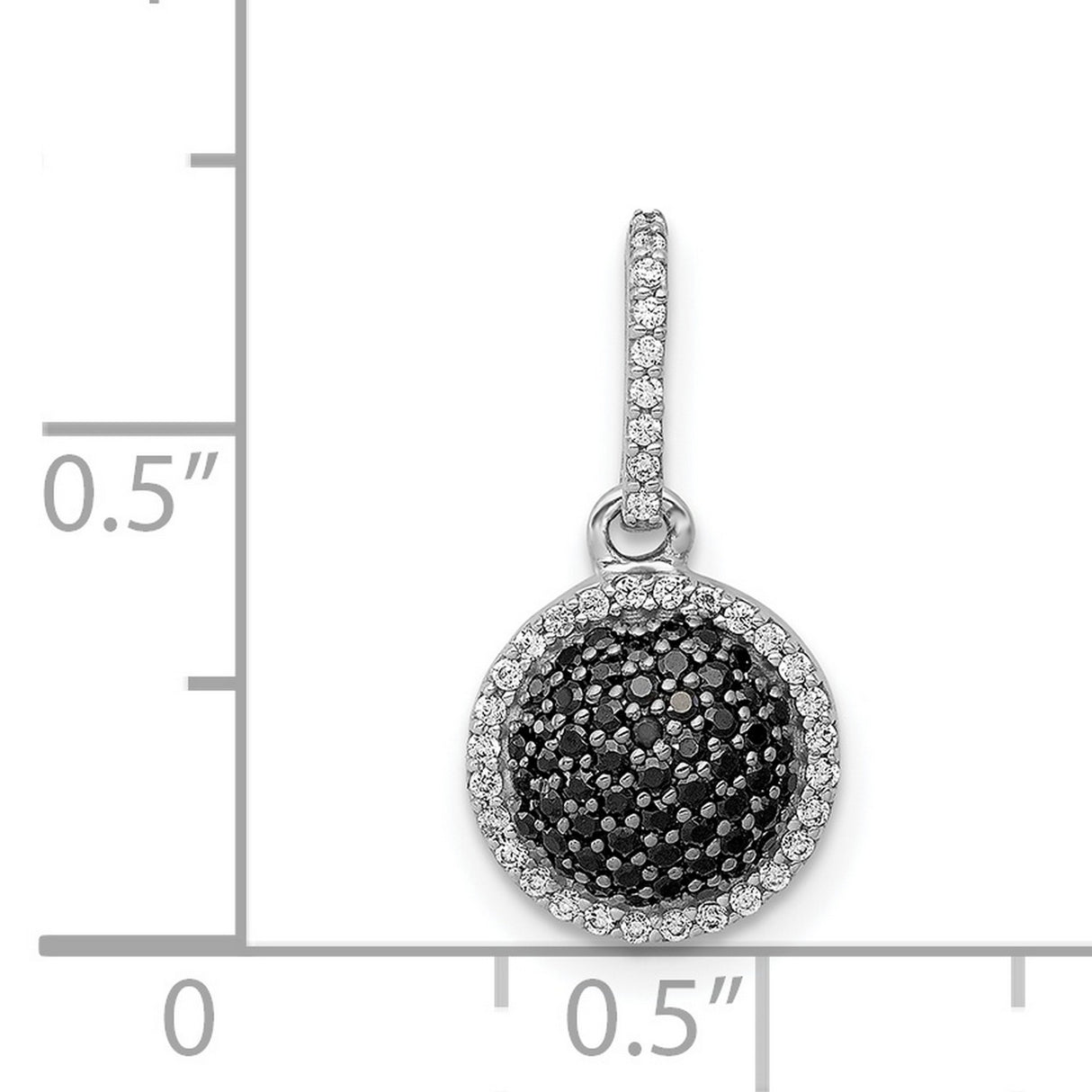 14k White Gold Pendant with Round Black Diamond Center and White Diamond Halo