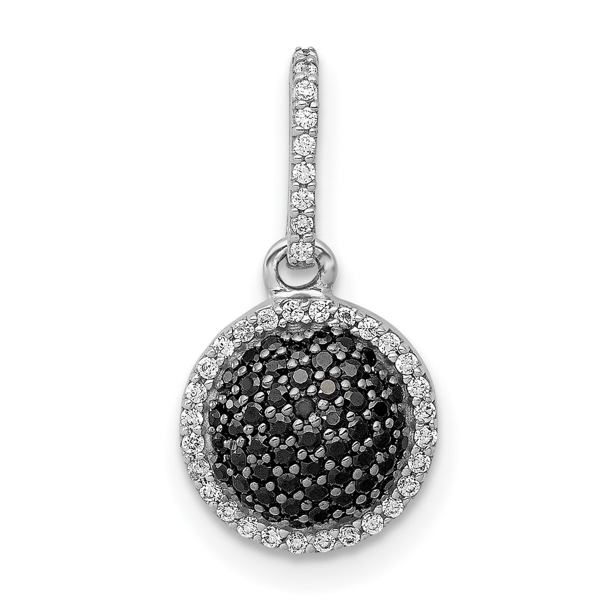 14k White Gold Pendant with Round Black Diamond Center and White Diamond Halo
