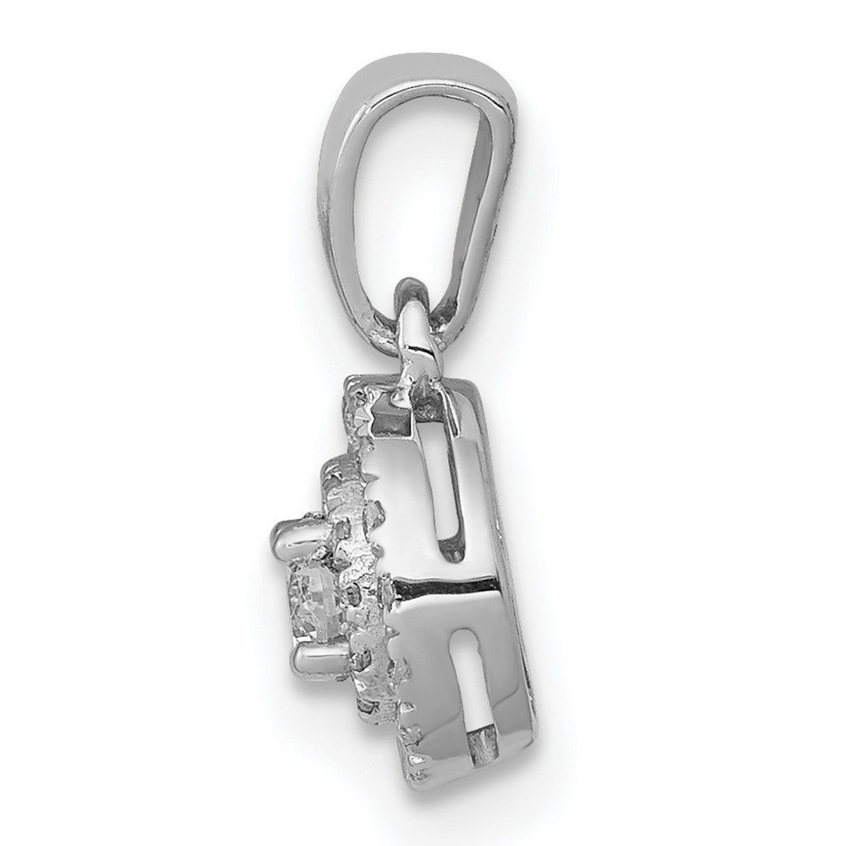 14k White Gold Diamond Pendant with Round Center Stone and Double Halo Design