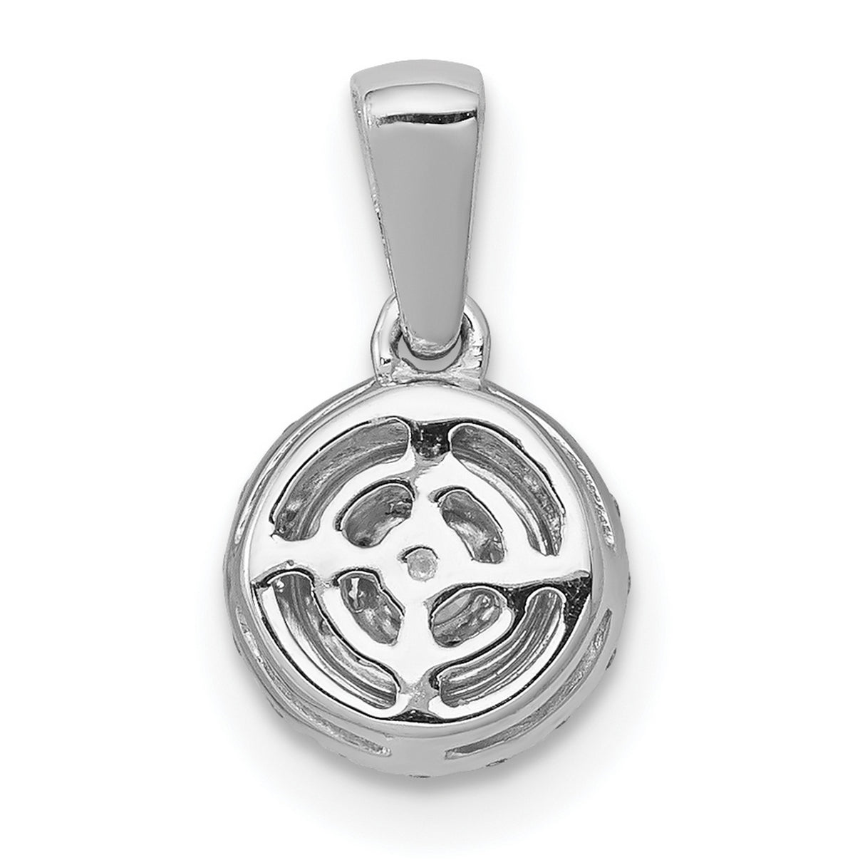 14k White Gold Diamond Pendant with Round Center Stone and Double Halo Design