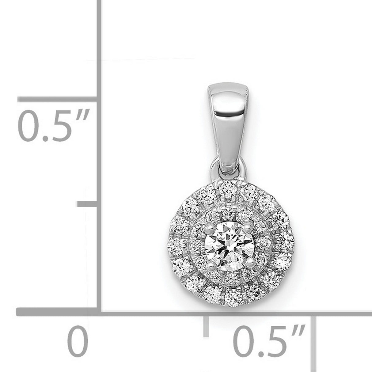 14k White Gold Diamond Pendant with Round Center Stone and Double Halo Design