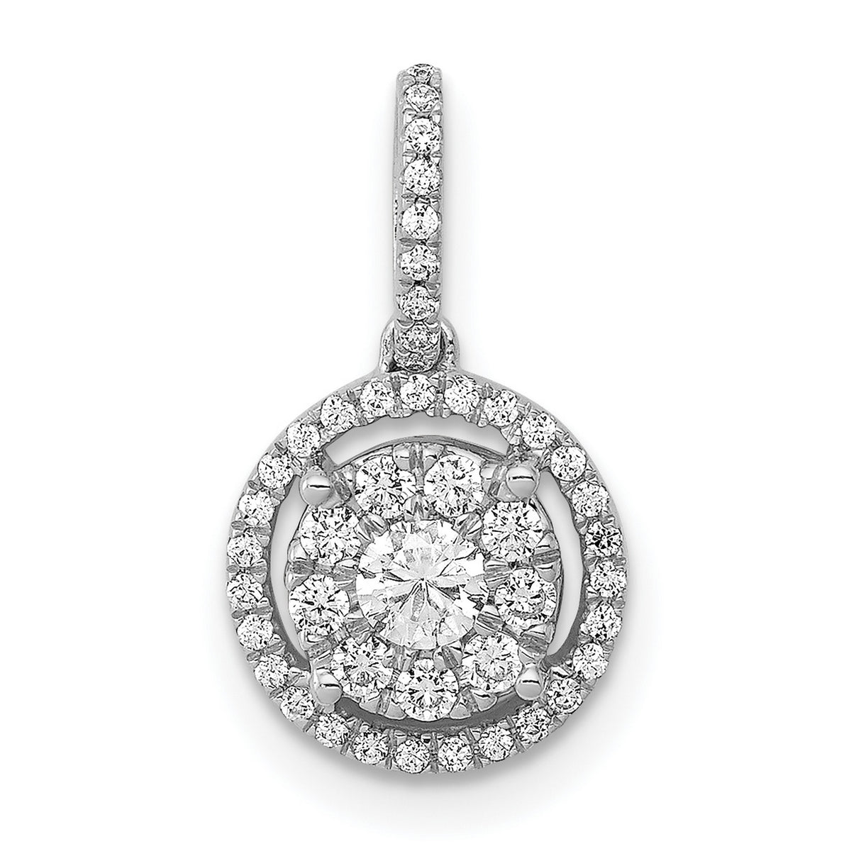 14k White Gold Diamond Pendant with Halo and Round Cluster Setting for Women