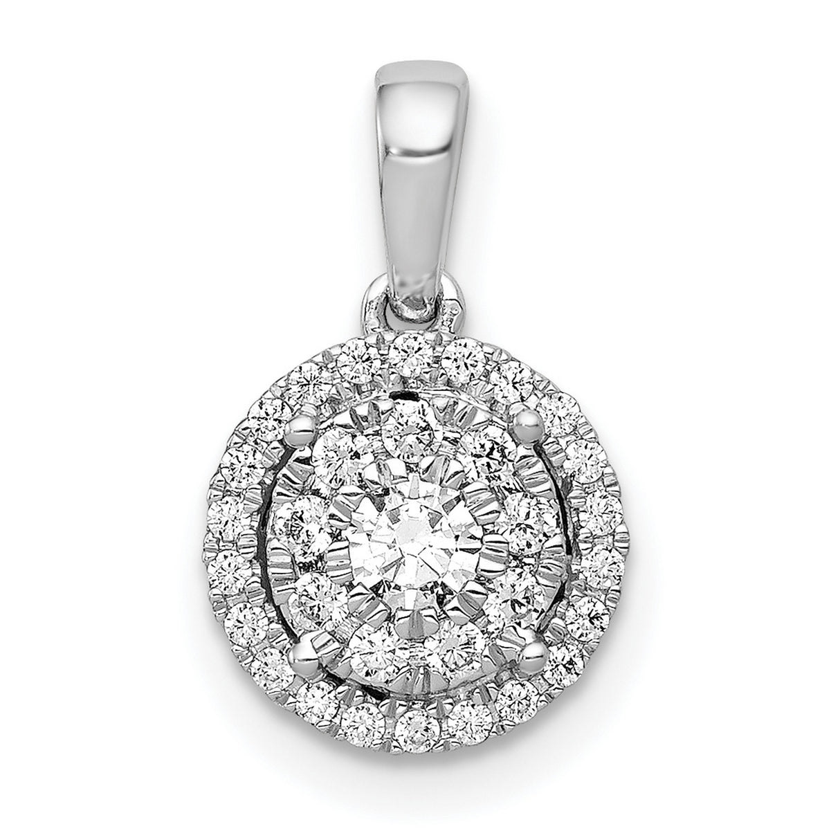 14k White Gold Diamond Halo Pendant with Round Cluster Design