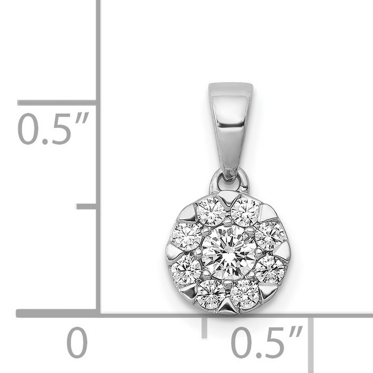 14k White Gold Diamond Cluster Pendant, Round Floral Design, Elegant Jewelry for Women