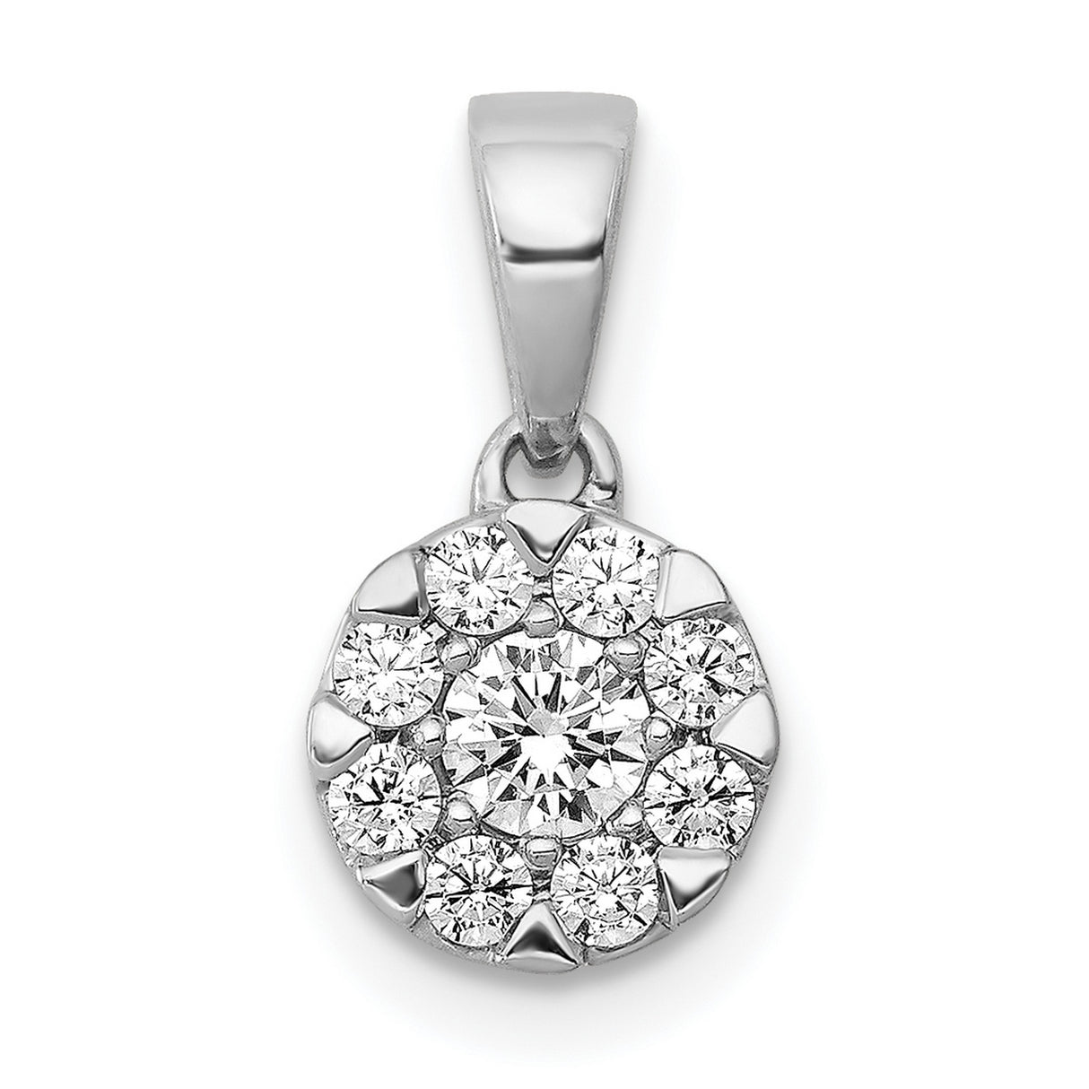 14k White Gold Diamond Cluster Pendant, Round Floral Design, Elegant Jewelry for Women