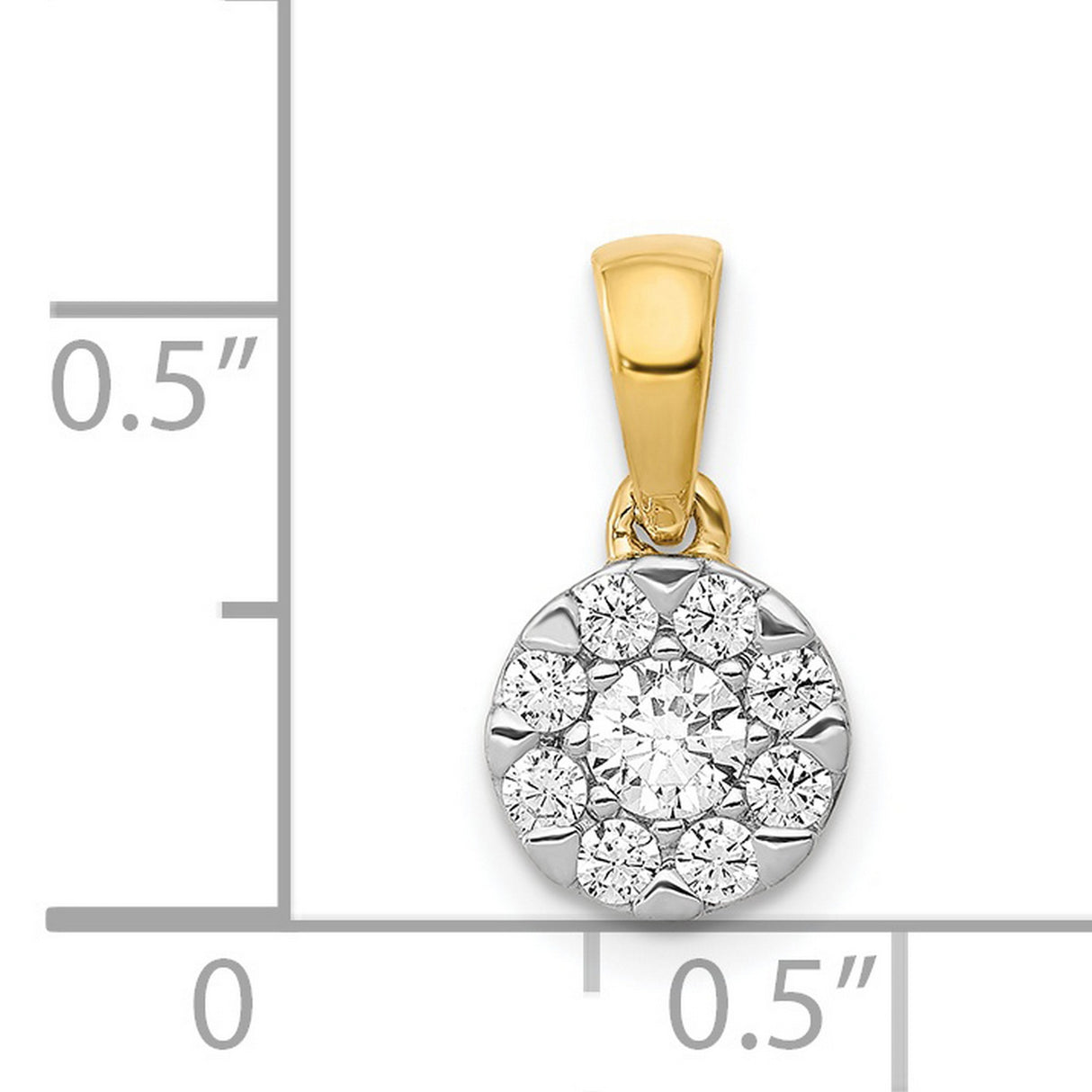 14k Yellow Gold Diamond Cluster Pendant, Round Floral Design for Women