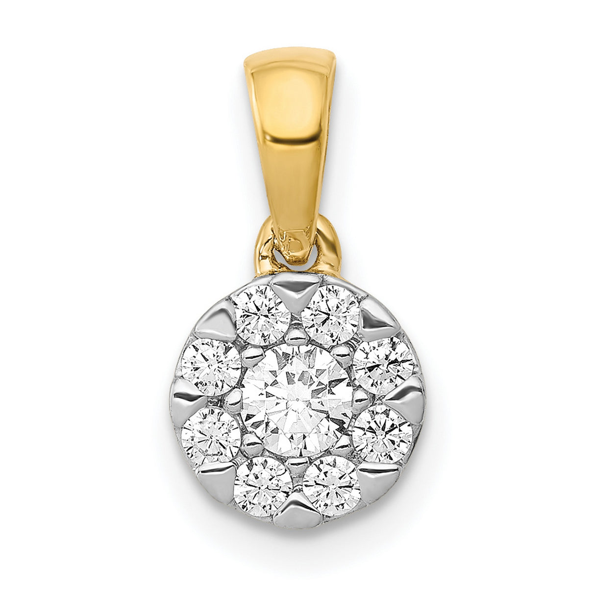 14k Yellow Gold Diamond Cluster Pendant, Round Floral Design for Women