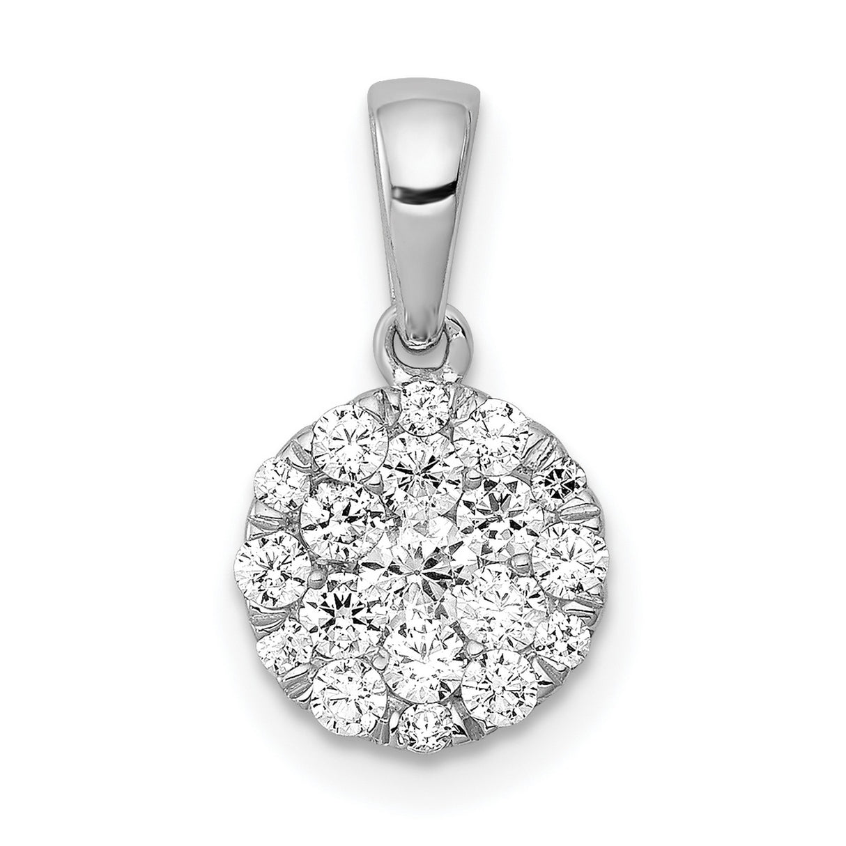 14k White Gold Floral Cluster Diamond Pendant, Prong-Set Round Diamonds, Classic Style for Women