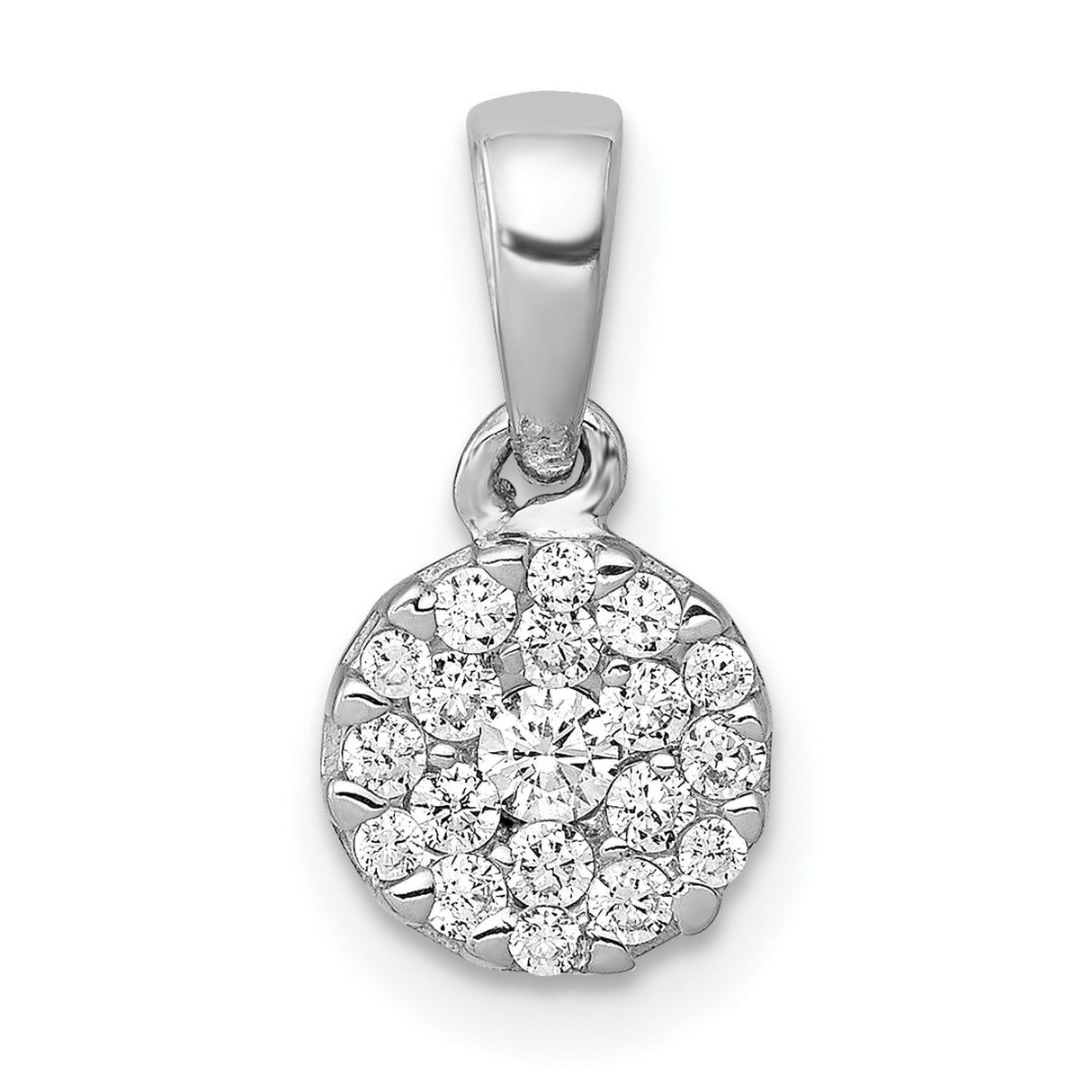 14k White Gold Diamond Pendant, Cluster Floral Design, Dainty Circle Charm for Women