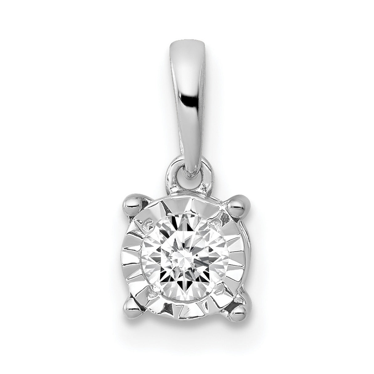 14k White Gold Diamond Solitaire Pendant, Round Cut in Four Prong Setting