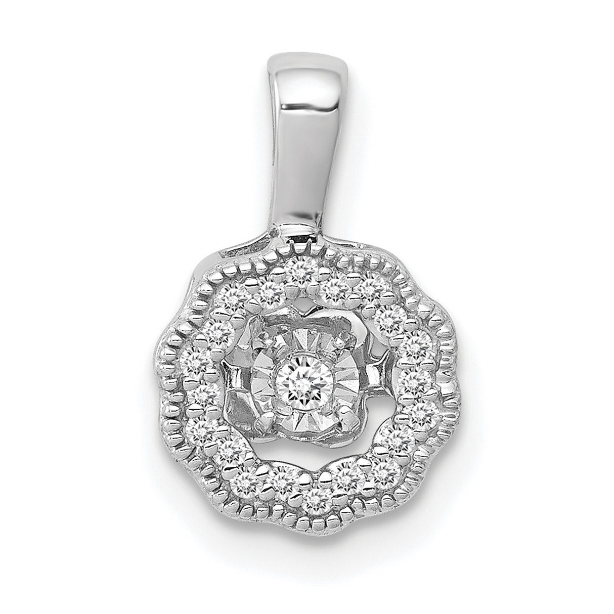 14k White Gold Diamond Flower Pendant with Round Cluster Halo Design for Women