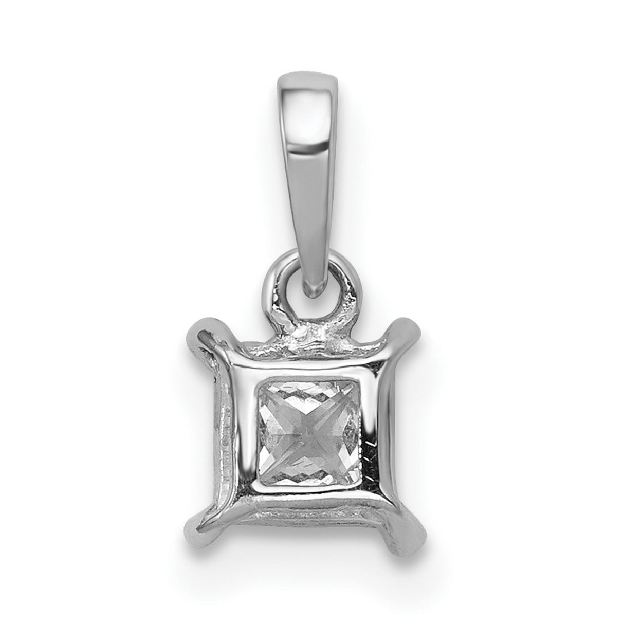 14k White Gold Solitaire Pendant with Princess Cut Diamonds, Minimalist Square Charm