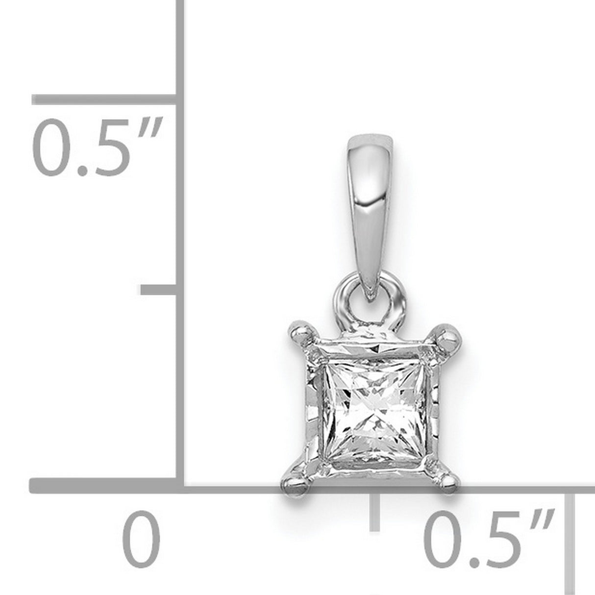 14k White Gold Solitaire Pendant with Princess Cut Diamonds, Minimalist Square Charm