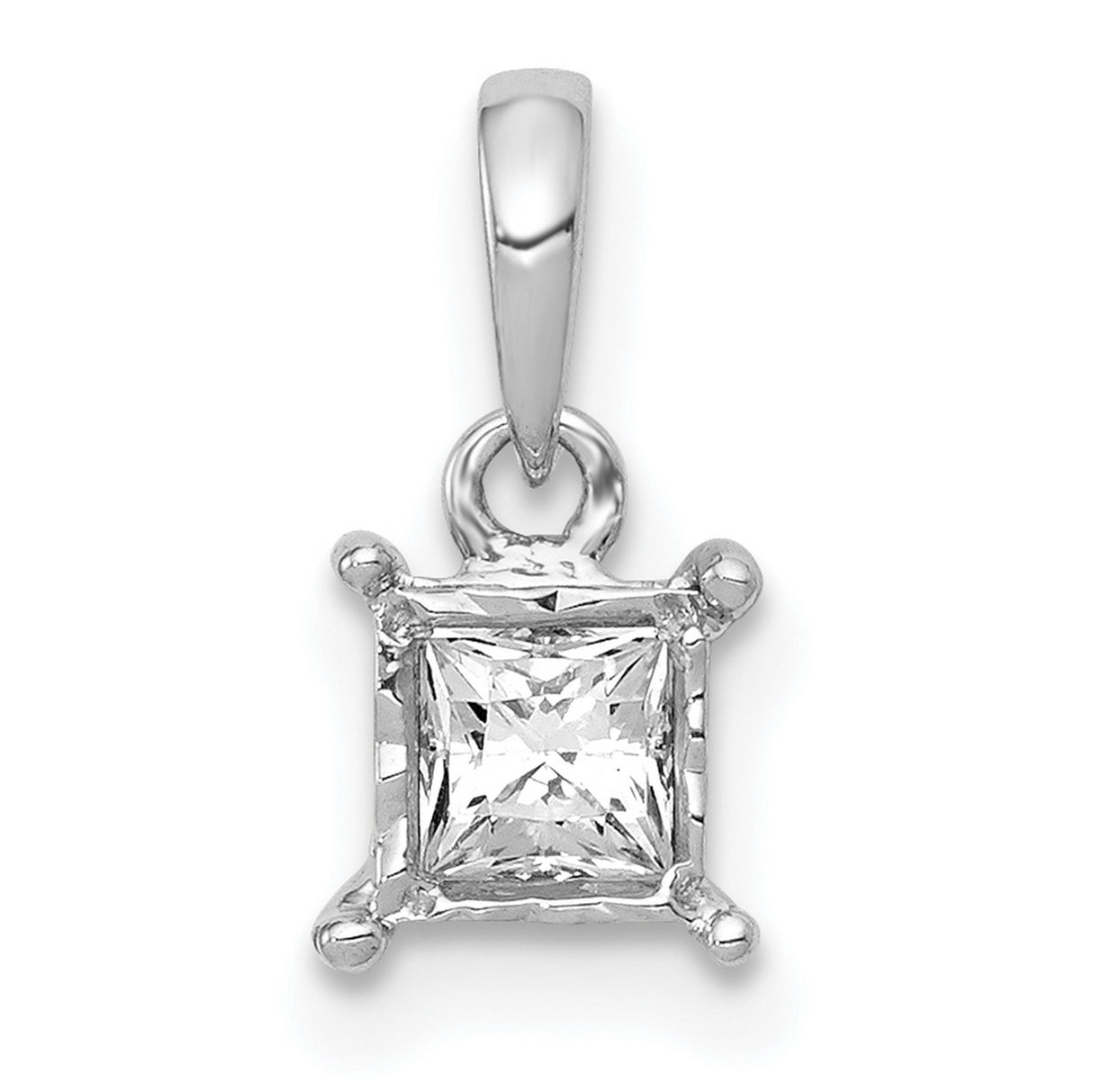 14k White Gold Solitaire Pendant with Princess Cut Cubic Zirconia, Minimalist Square Charm