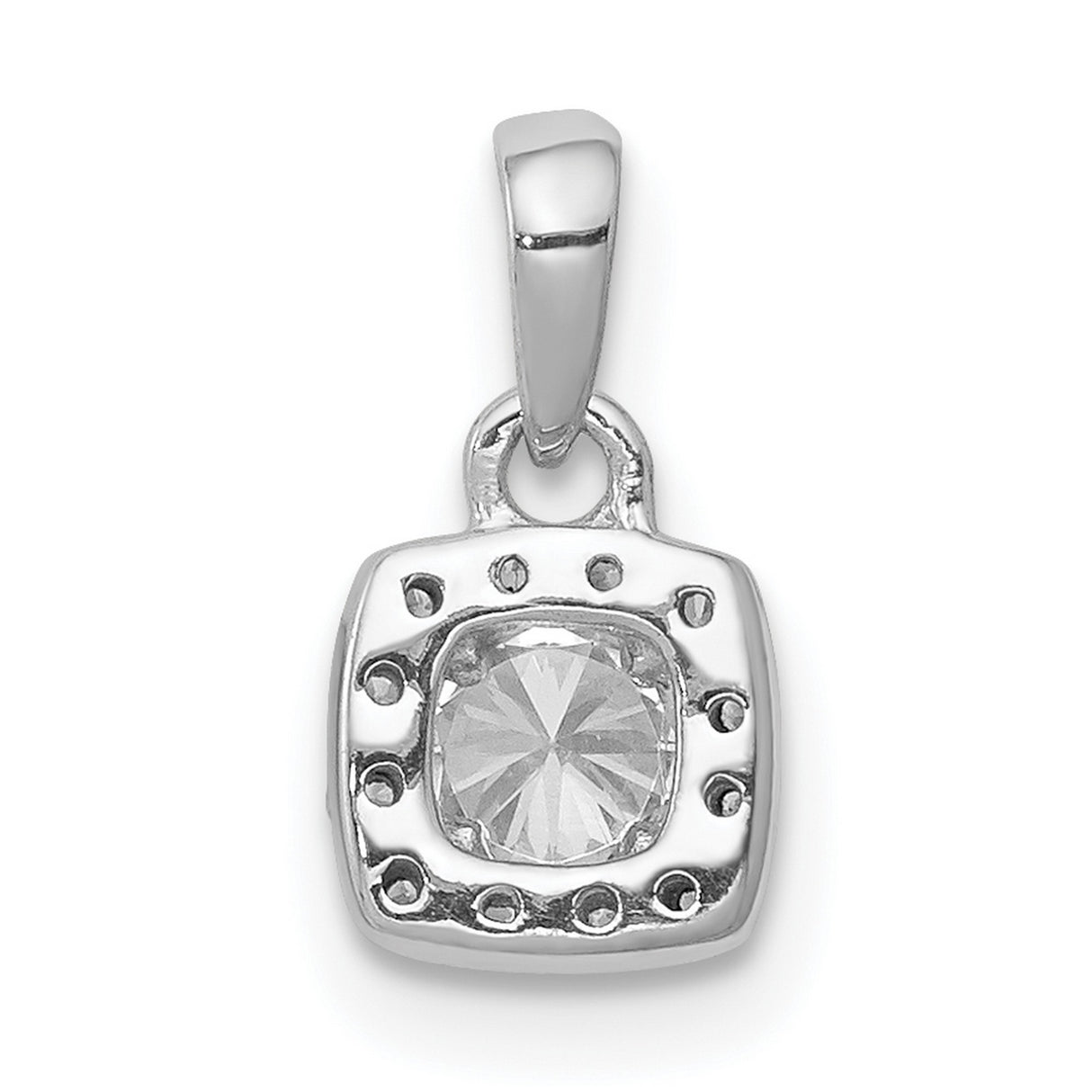 14k White Gold Diamond Pendant with Round Center Stone in Cushion Halo Setting