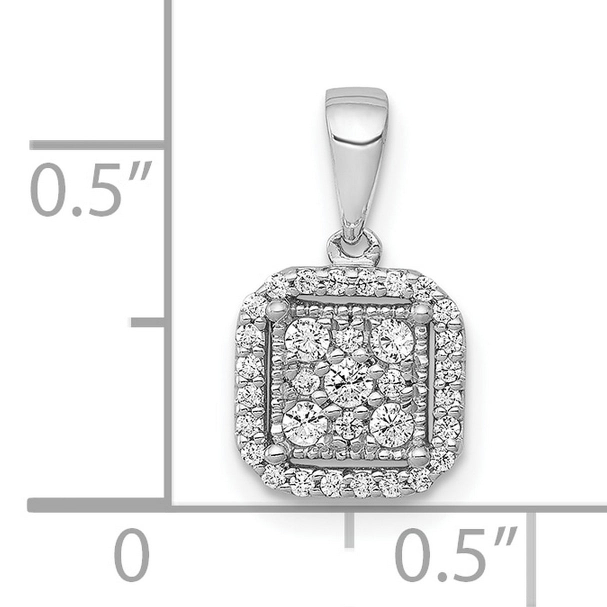 10k White Gold Diamond Pendant with Square Double Halo Design for Women