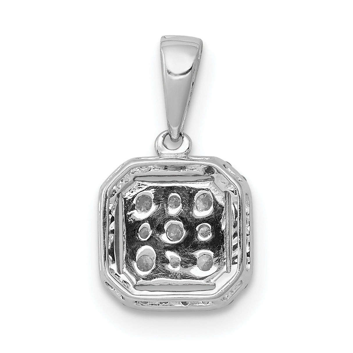 14k White Gold Diamond Pendant with Square Halo, Round Cut Cluster Design for Women