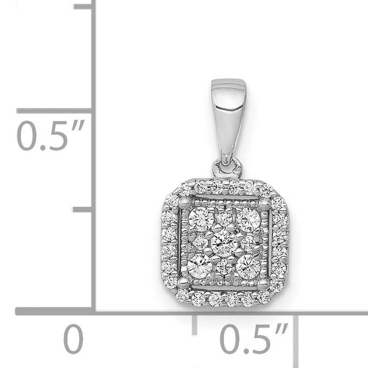 14k White Gold Diamond Pendant with Square Halo, Round Cut Cluster Design for Women