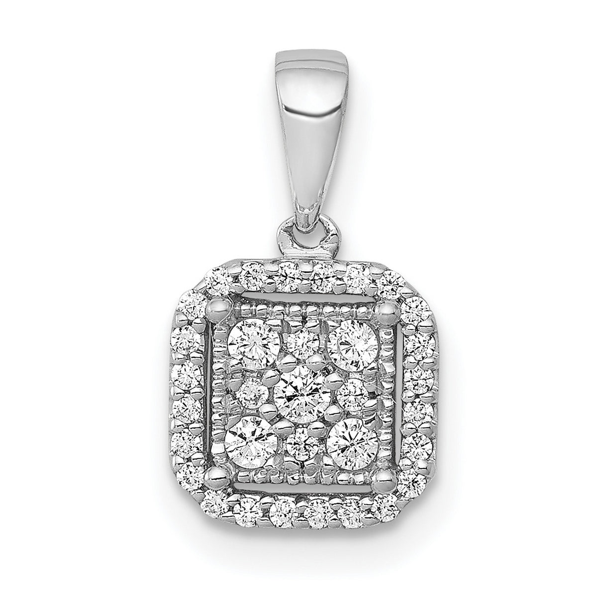 14k White Gold Diamond Pendant with Square Halo, Round Cut Cluster Design for Women