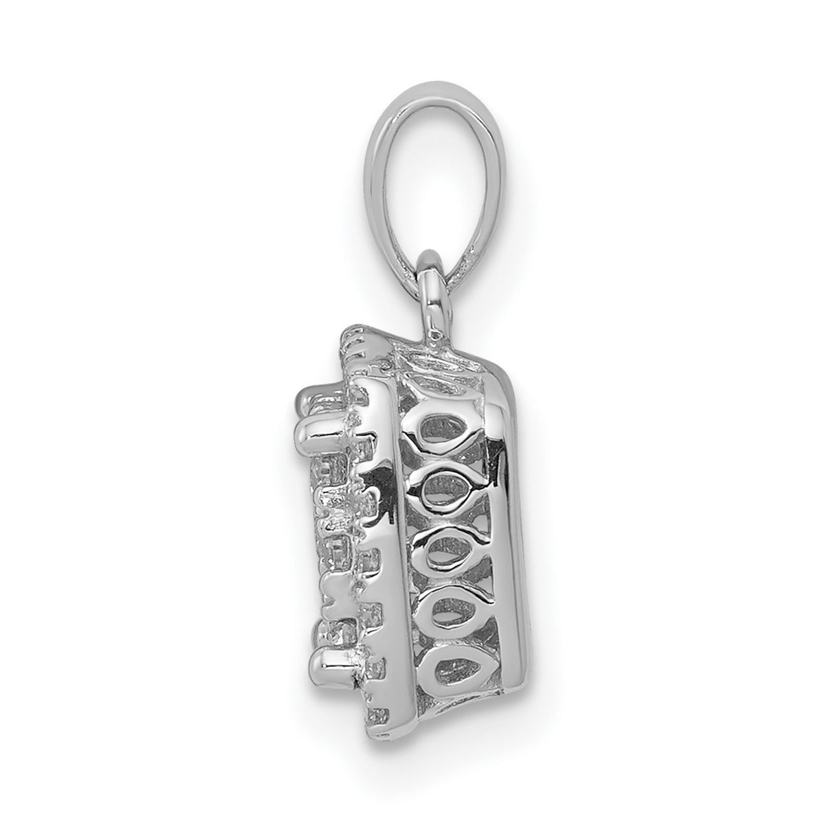 14k White Gold Diamond Pendant with Square Cluster and Halo Design for Women