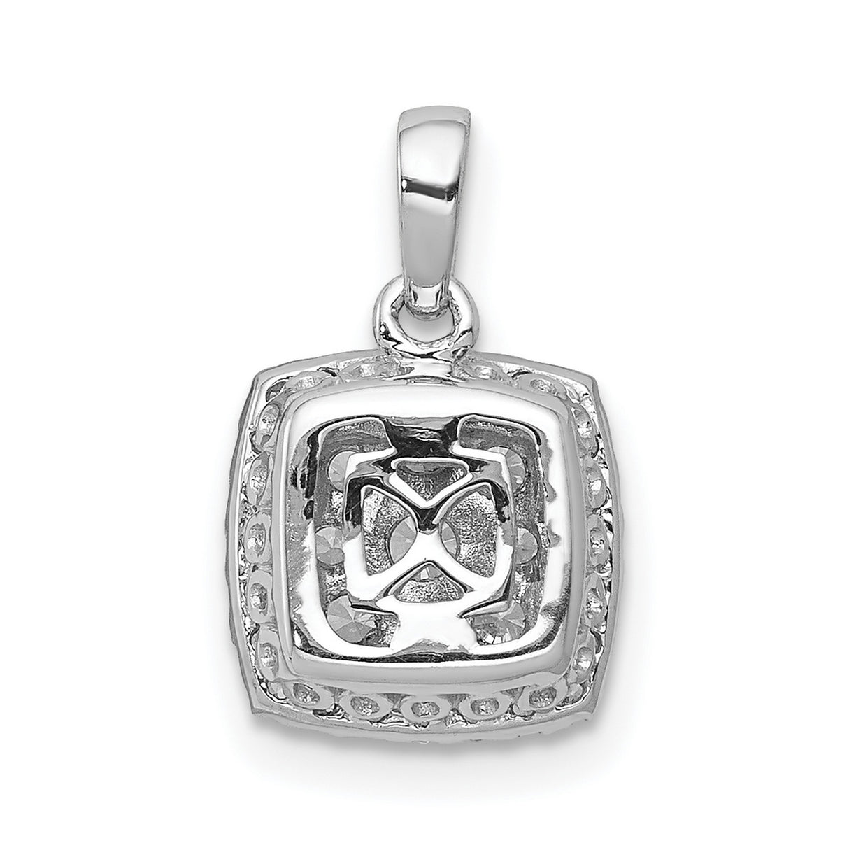 14k White Gold Diamond Pendant with Square Cluster and Halo Design for Women