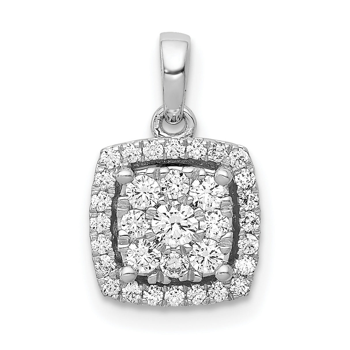 14k White Gold Diamond Pendant with Square Cluster and Halo Design for Women