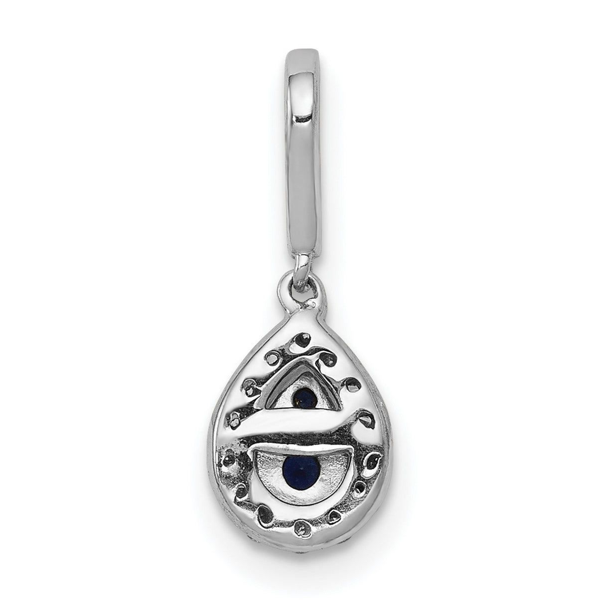 14k White Gold Dangle Earrings with Blue Diamond and Halo White Diamonds, Teardrop Design